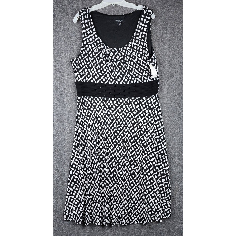 Perceptions New York Dress Womens 18 Black White Geometric Beaded Waist NWOT